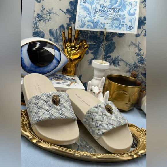 🆕 KURT GEIGER LONDON 🧿 NWOB Meena Eagle Slide, White Stripe - Sz 39 US 8.5 - Picture 3 of 15